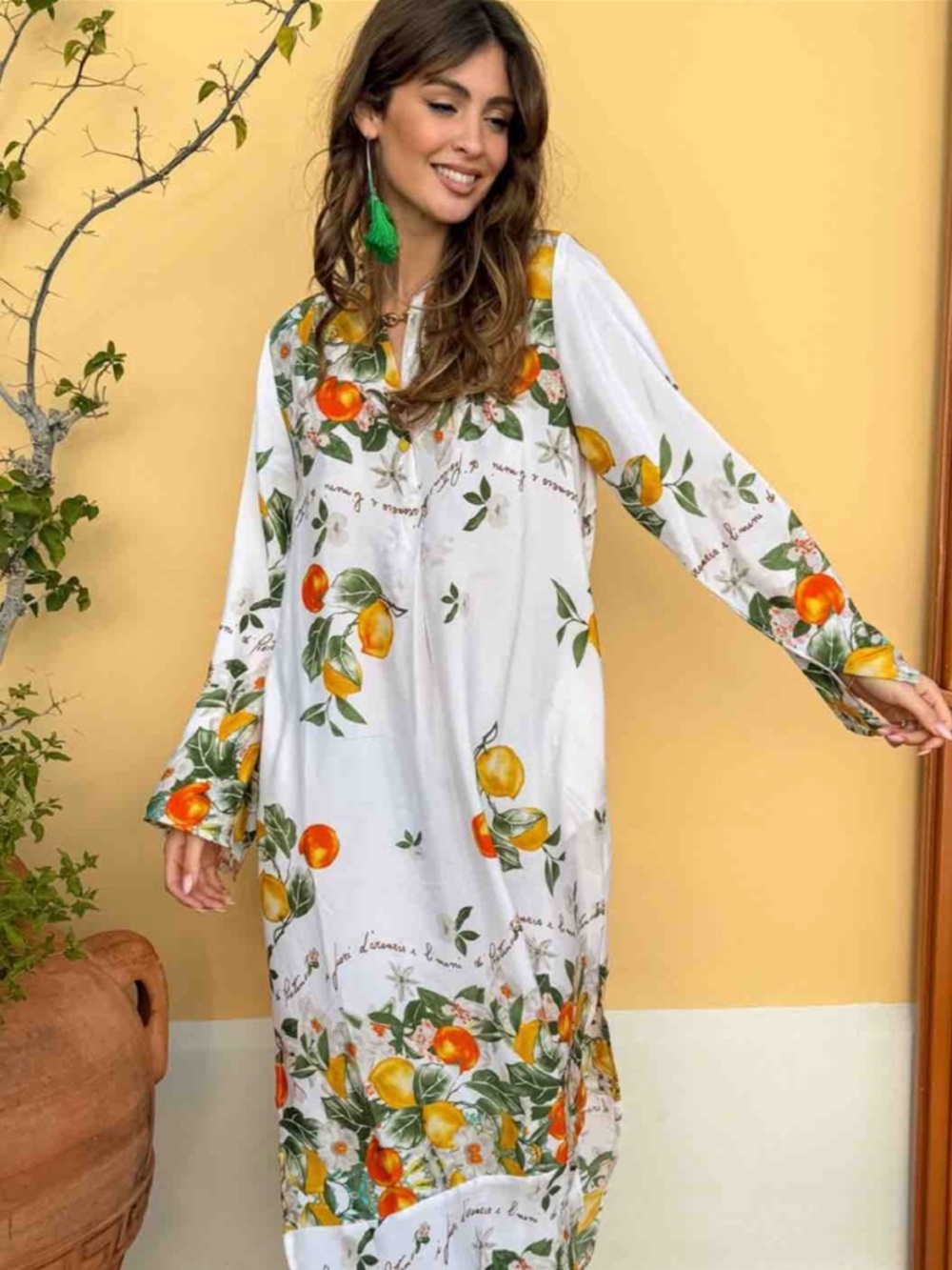 Antica Sartoria 2026 White Maxi Dress with Orange & Yellow Fruit Print NWT S/M